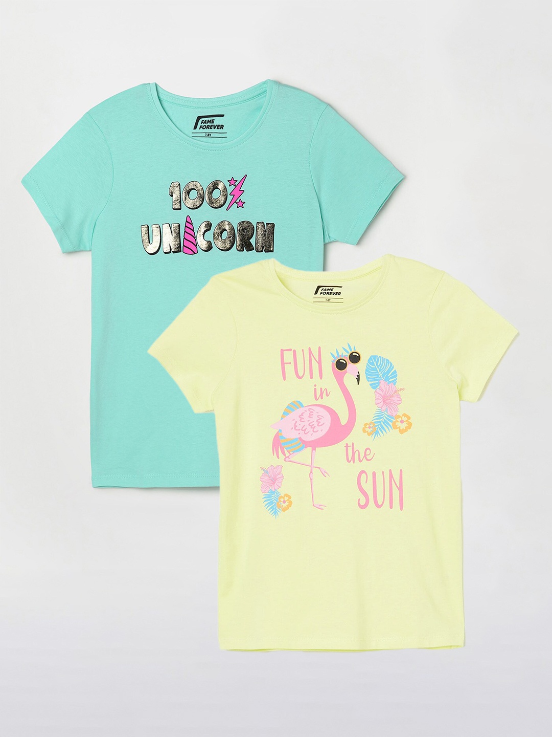 

Fame Forever by Lifestyle Girls Pack Of 2 Printed Cotton T-shirts, Sea green