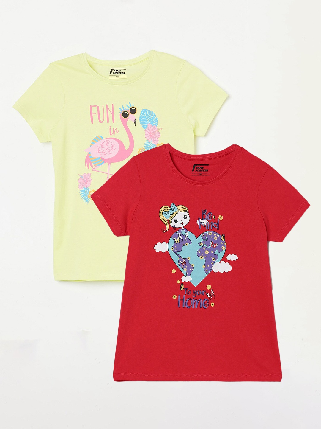 

Fame Forever by Lifestyle Girls Pack Of 2 Printed Cotton T-shirts, Red