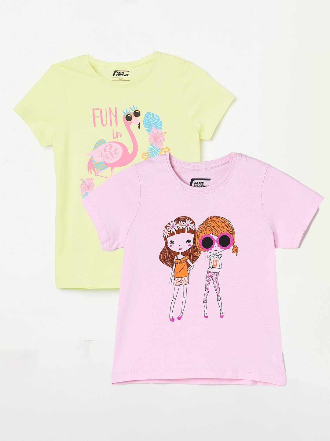 

Fame Forever by Lifestyle Girls Pack Of 2 Printed Cotton T-shirts, Pink