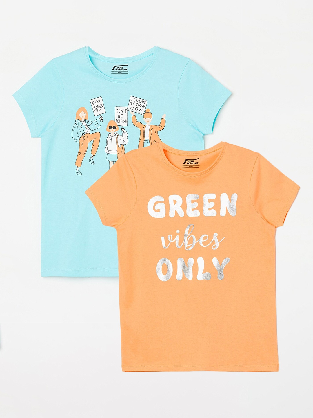

Fame Forever by Lifestyle Girls Pack Of 2 Printed Cotton T-shirts, Orange
