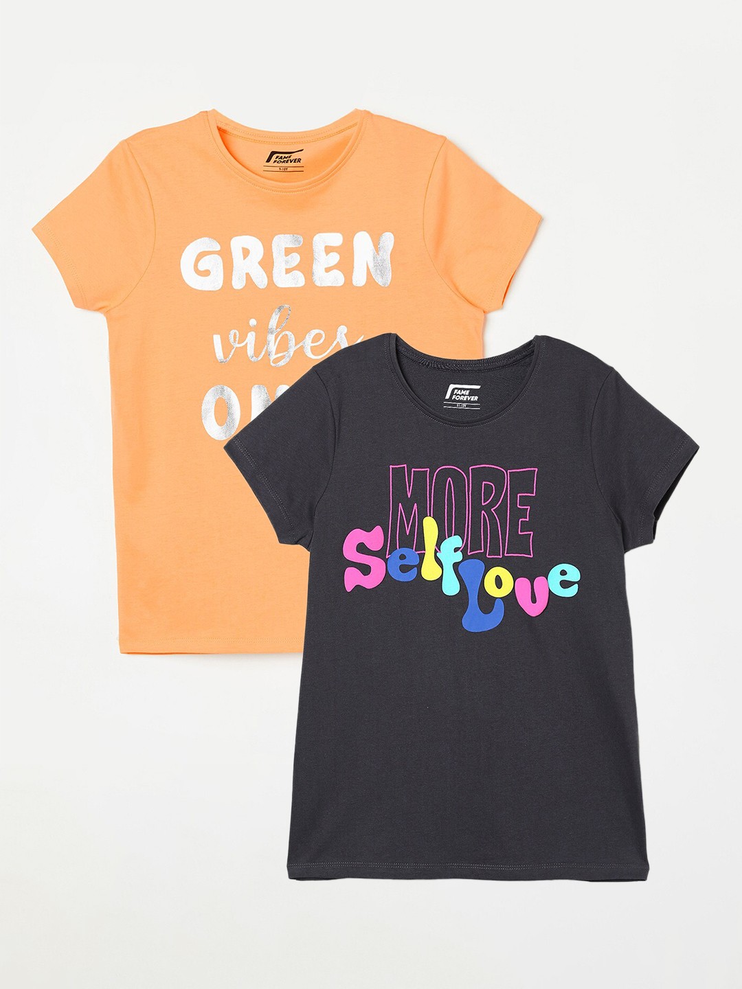 

Fame Forever by Lifestyle Girls Pack Of 2 Printed Cotton T-shirts, Orange