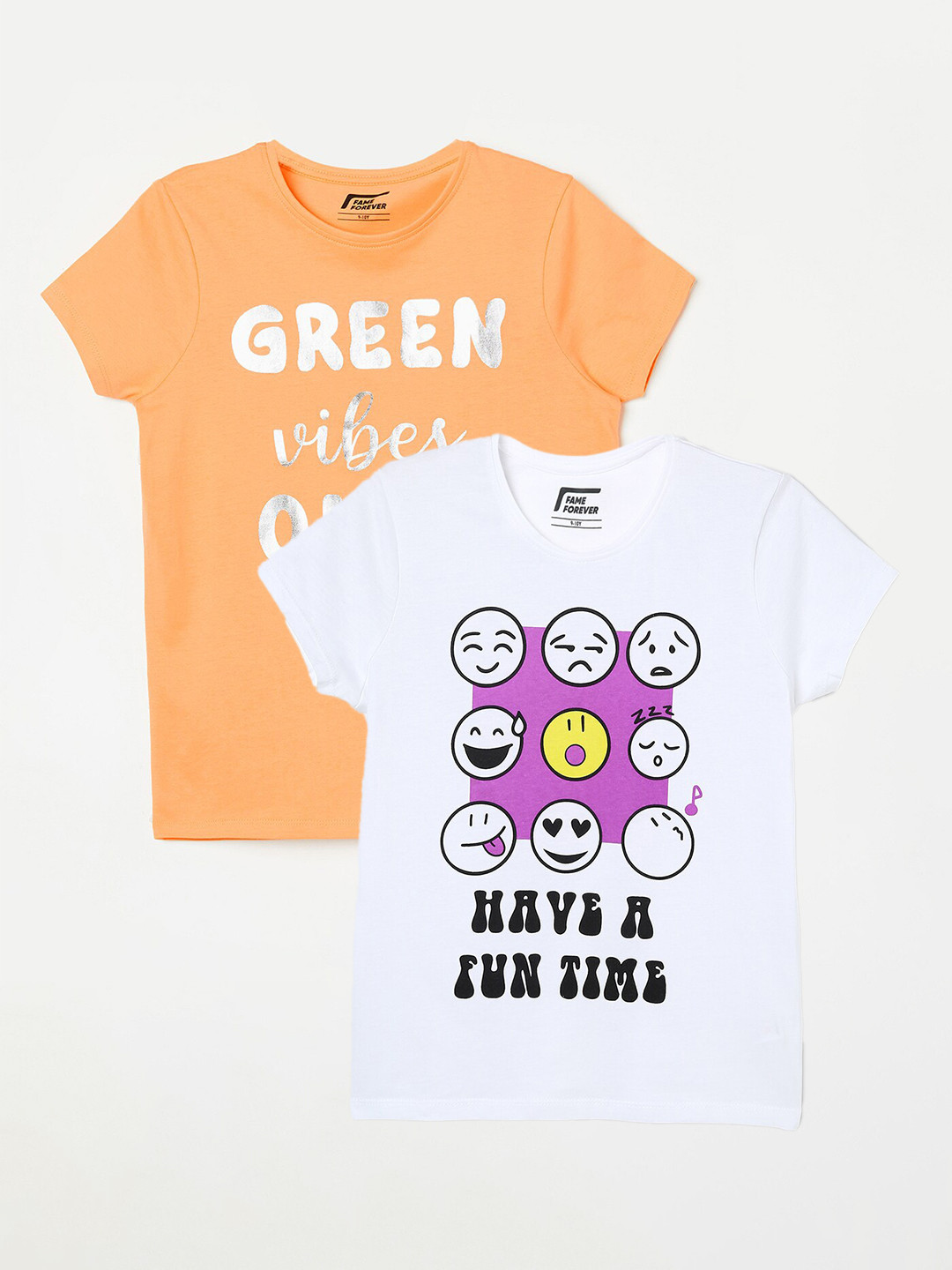 

Fame Forever by Lifestyle Girls Pack Of 2 Printed Cotton T-shirts, White