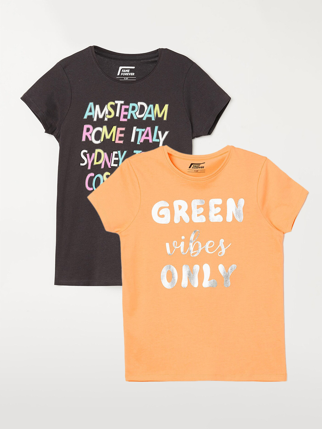 

Fame Forever by Lifestyle Girls Pack Of 2 Printed Cotton T-shirts, Orange