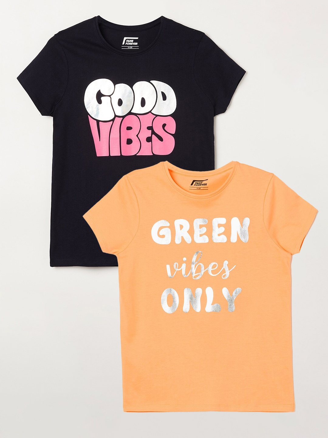 

Fame Forever by Lifestyle Girls Pack Of 2 Printed Cotton T-shirts, Orange