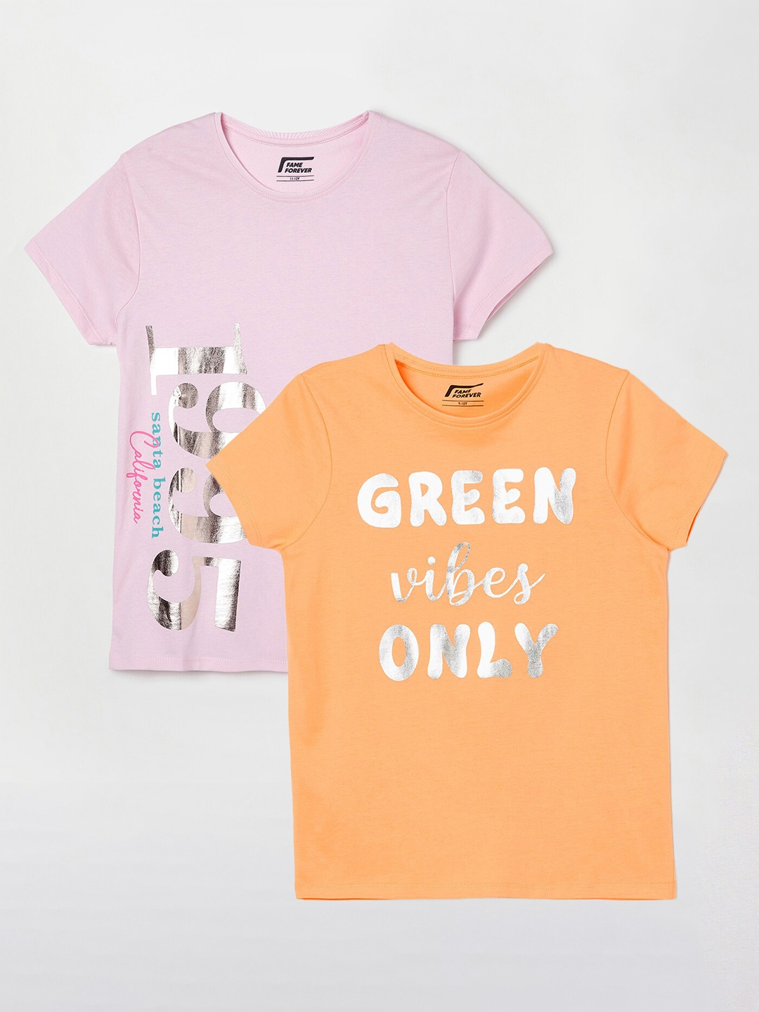 

Fame Forever by Lifestyle Girls Pack Of 2 Printed Cotton T-shirts, Orange