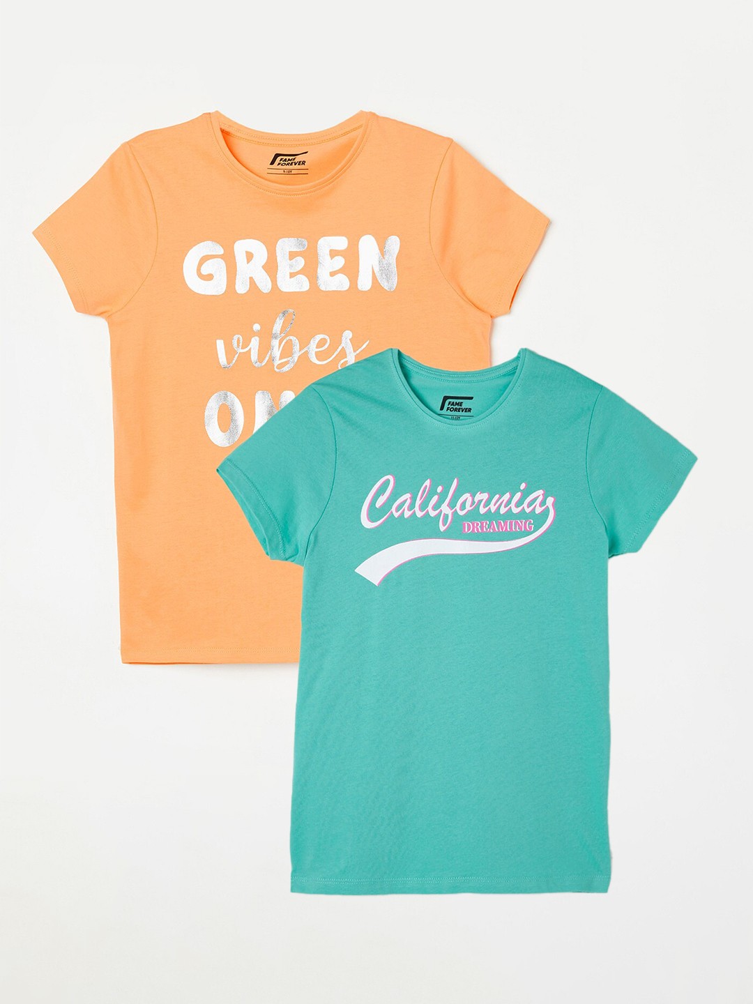 

Fame Forever by Lifestyle Girls Pack Of 2 Printed Cotton T-shirts, Green