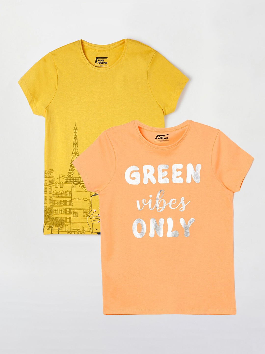 

Fame Forever by Lifestyle Girls Pack Of 2 Printed Cotton T-shirts, Orange