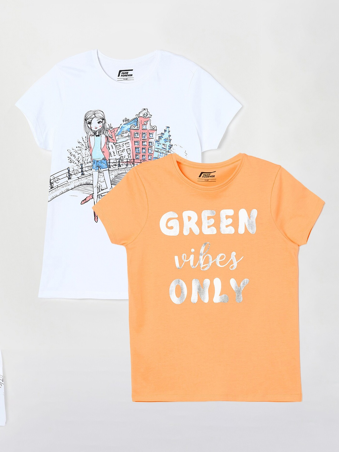 Fame Forever by Lifestyle Girls Pack Of 2 Printed Cotton T-shirts, White