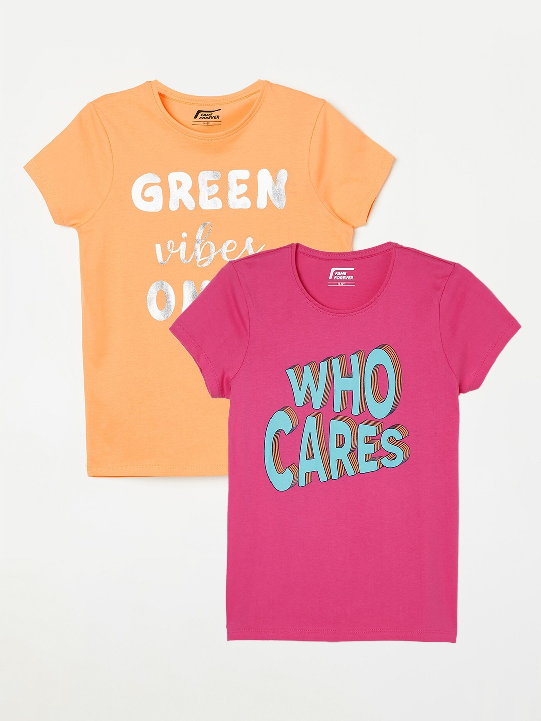 

Fame Forever by Lifestyle Girls Pack Of 2 Printed Cotton T-shirts, Pink