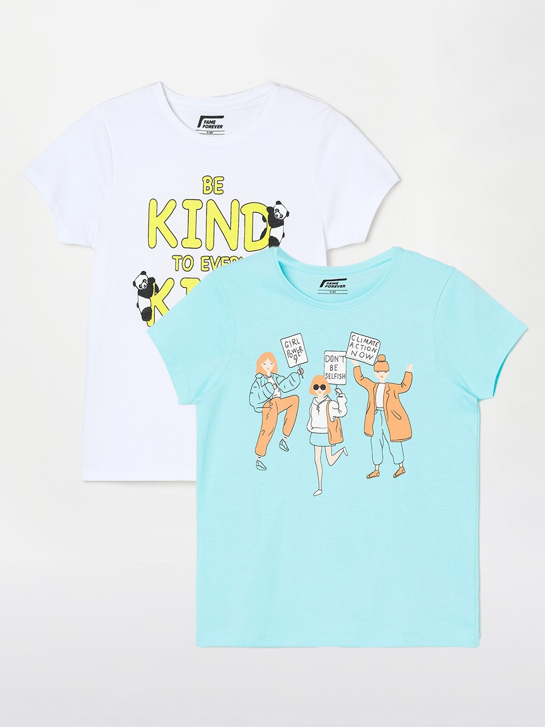 

Fame Forever by Lifestyle Girls Pack Of 2 Printed Cotton T-shirts, White