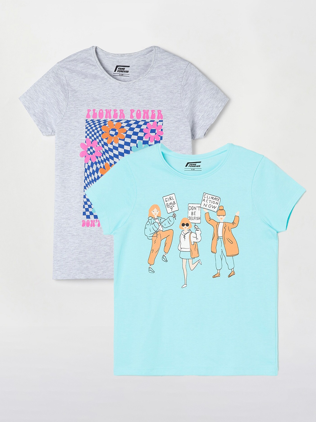 

Fame Forever by Lifestyle Girls Pack Of 2 Printed Cotton T-shirts, Blue