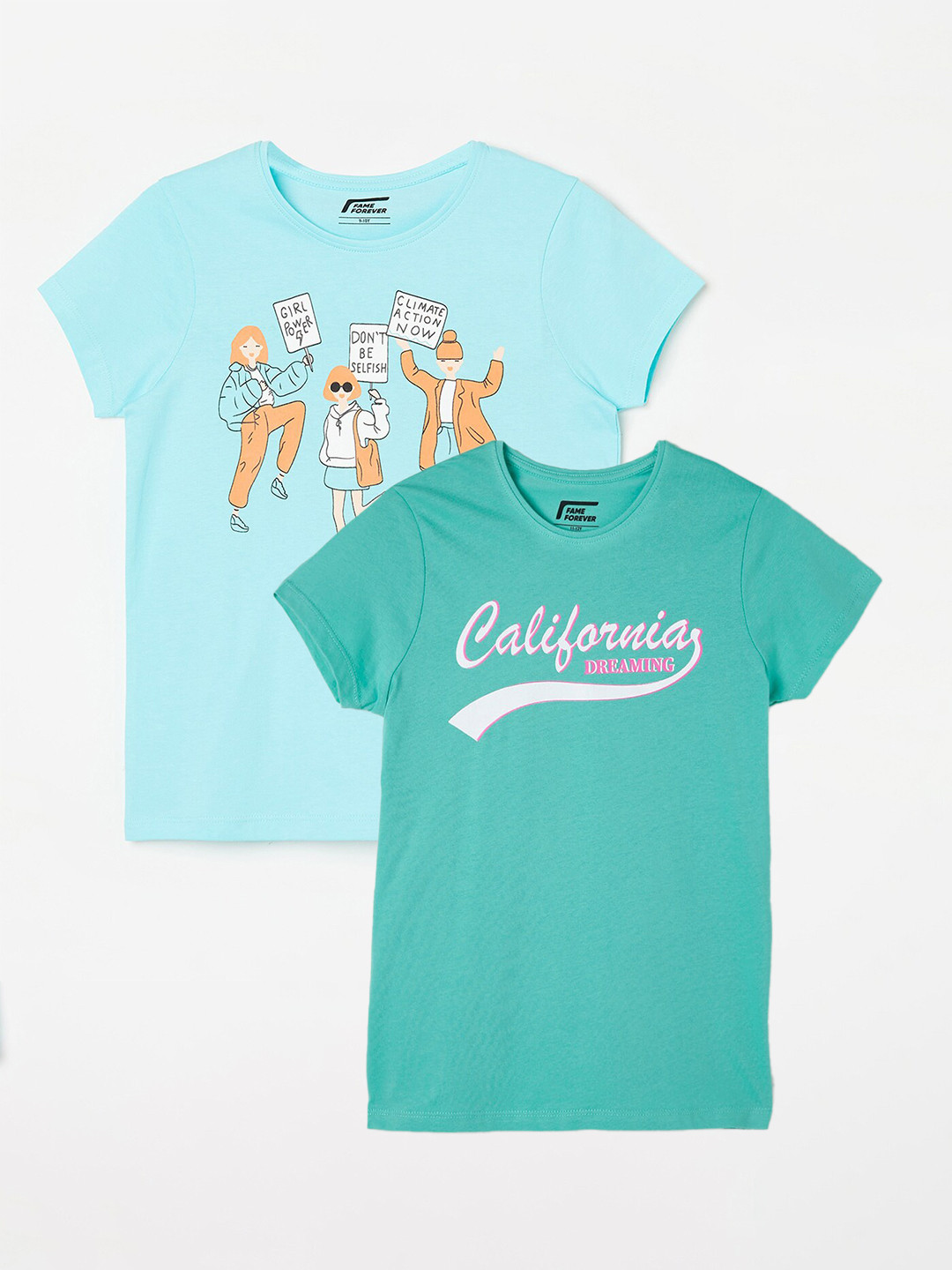 

Fame Forever by Lifestyle Girls Pack Of 2 Printed Cotton T-shirts, Green