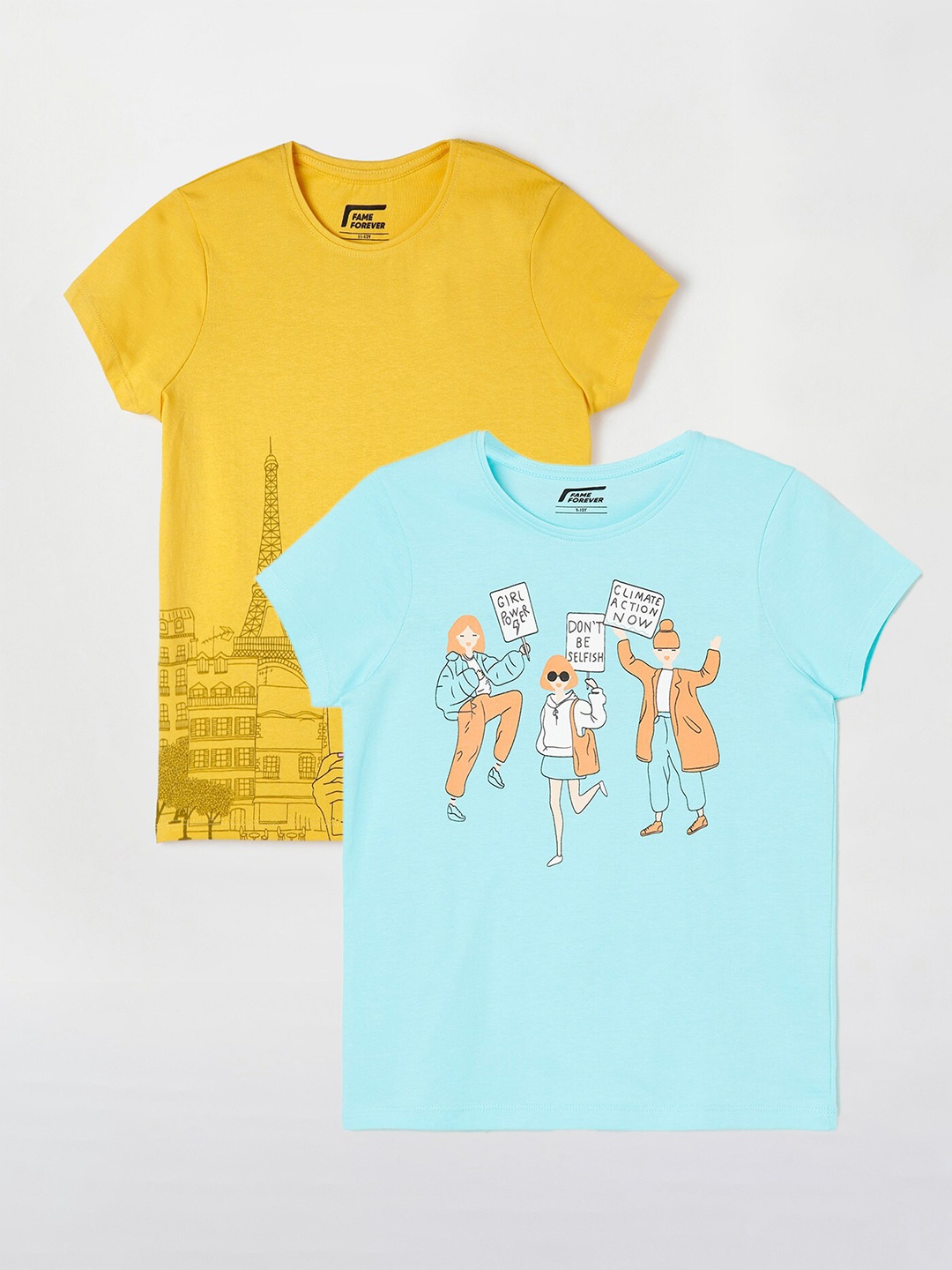 

Fame Forever by Lifestyle Girls Pack Of 2 Printed Cotton T-shirts, Blue