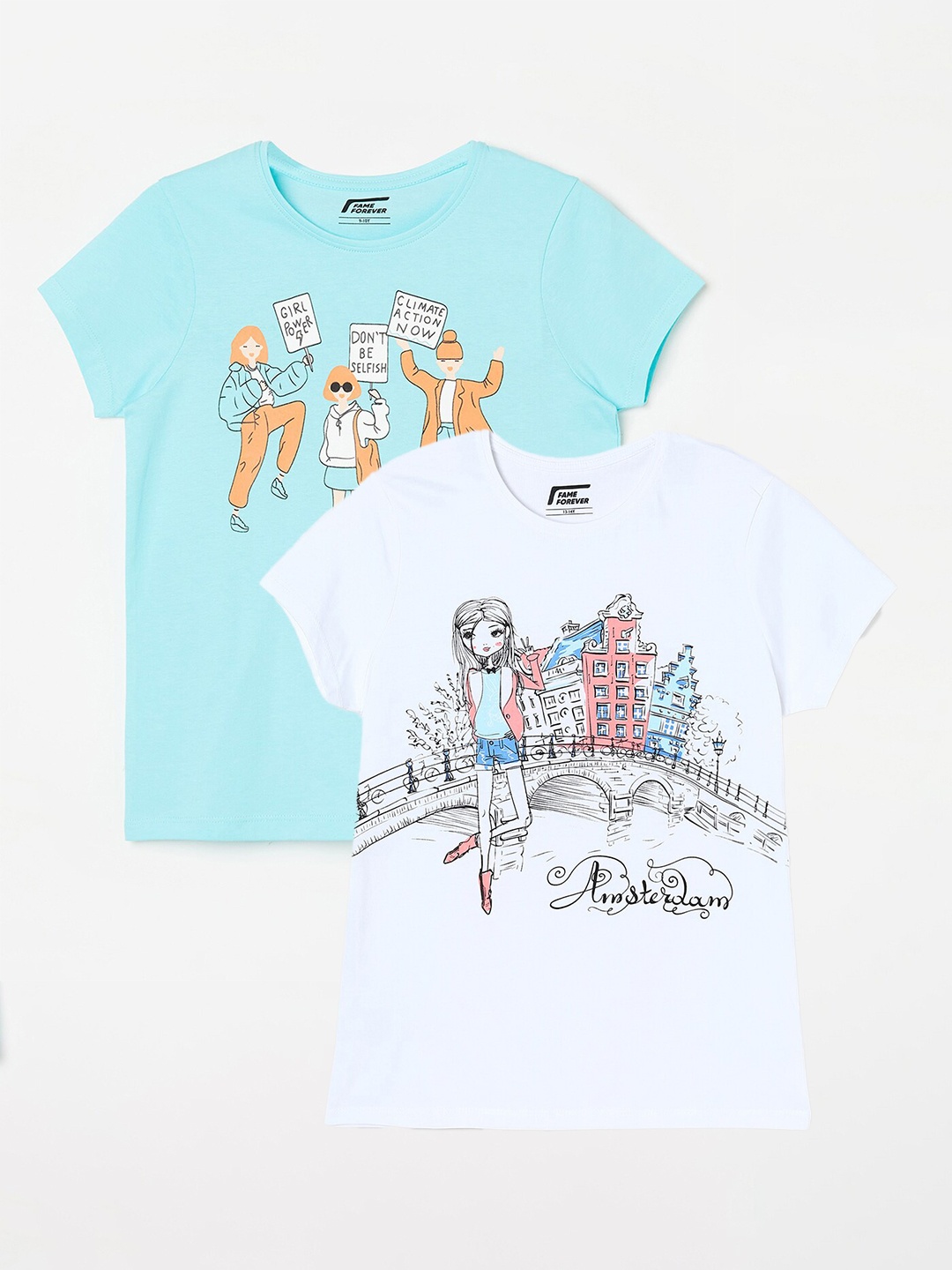 

Fame Forever by Lifestyle Girls Pack Of 2 Printed Cotton T-shirts, White