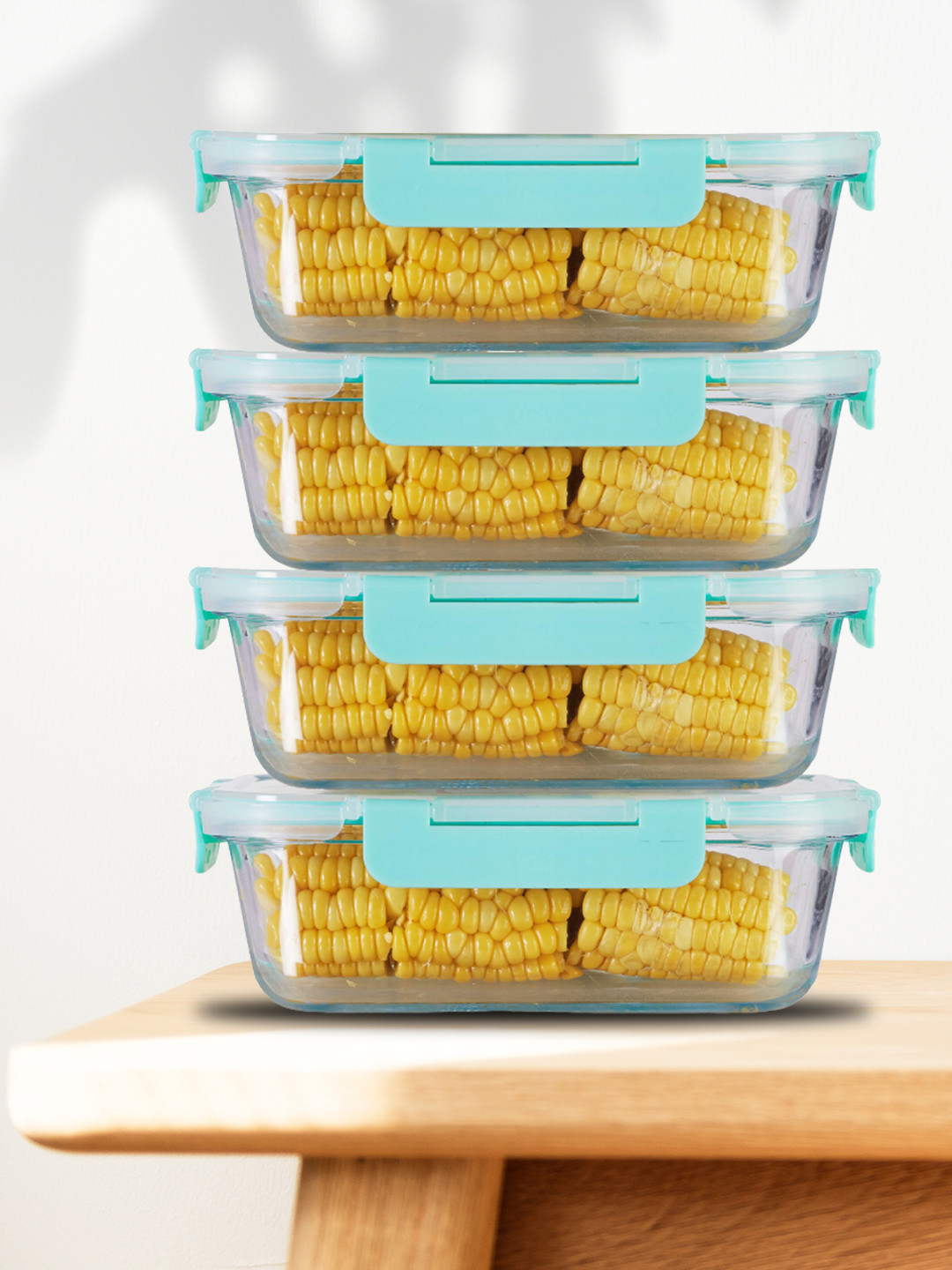 

Allo FoodSafe Microwave Safe Glass Rectangle Containers for Fridge Storage 1040ml x 4, Sea green