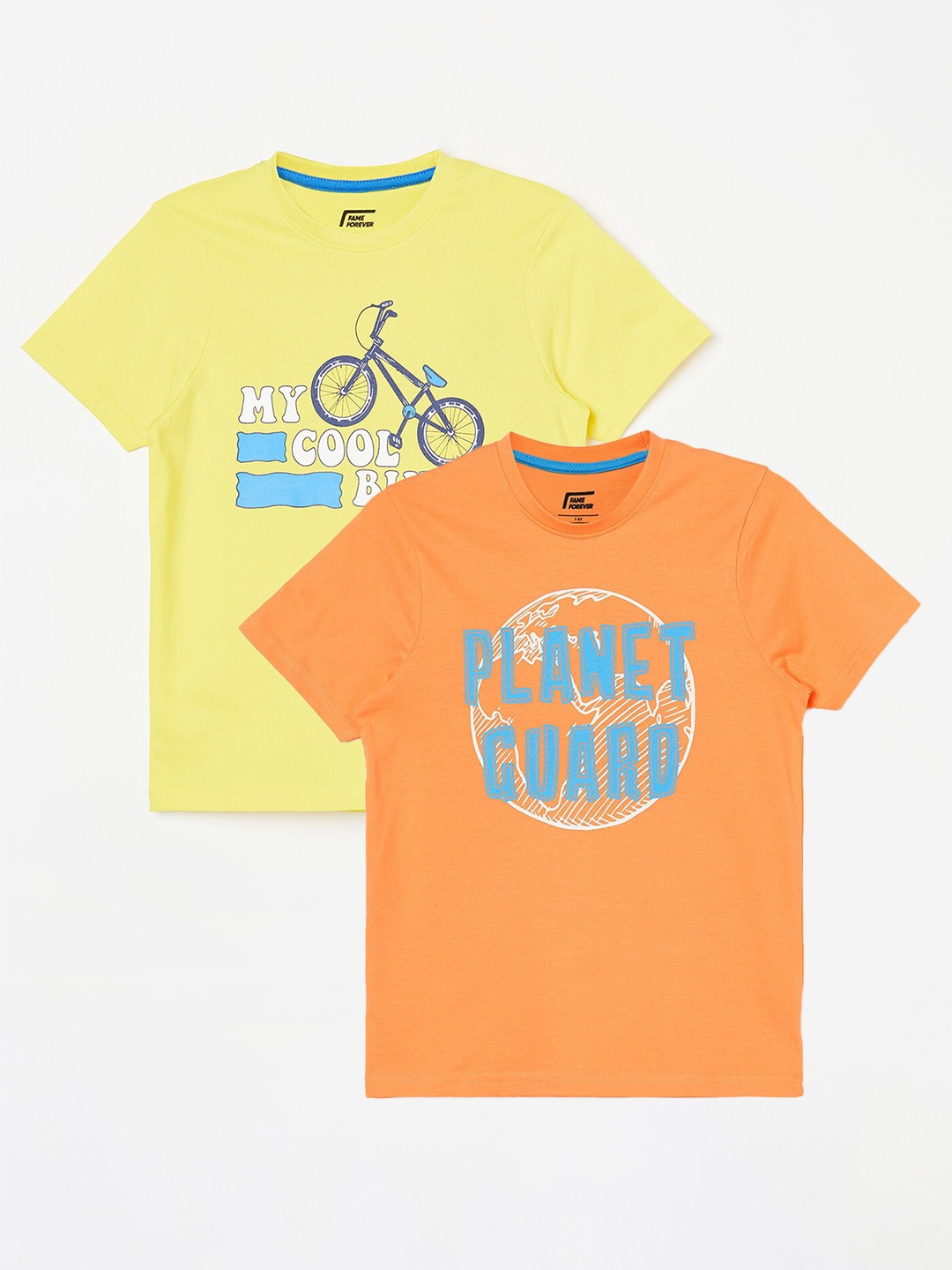 

Fame Forever by Lifestyle Boys Pack Of 2 Printed Cotton T-shirts, Yellow