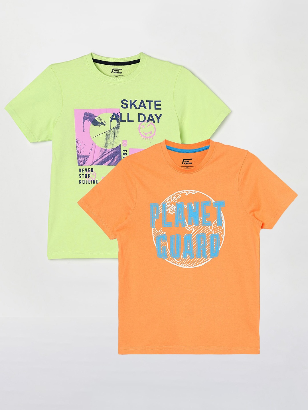 

Fame Forever by Lifestyle Boys Pack Of 2 Printed Cotton T-shirts, Orange