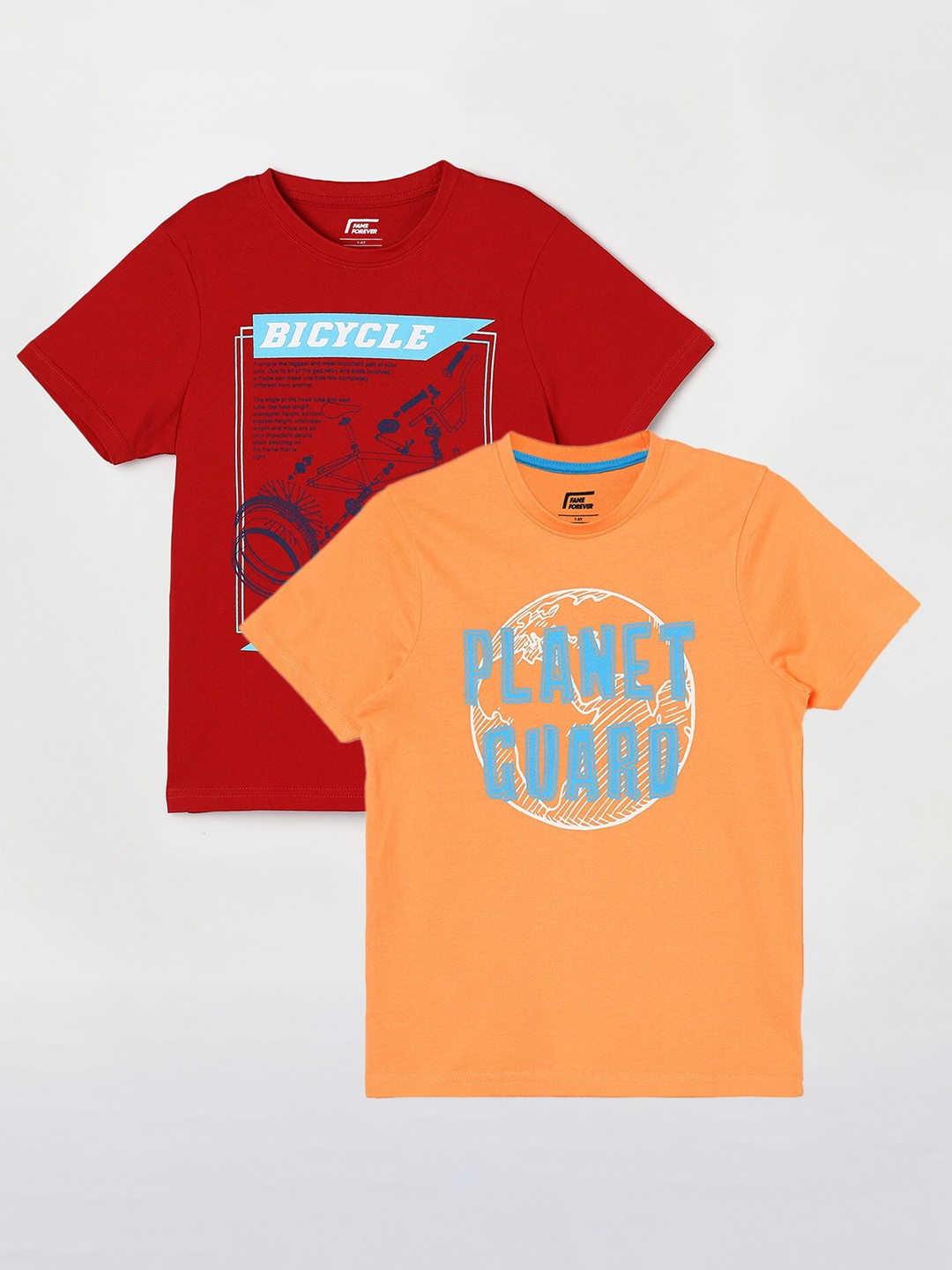 

Fame Forever by Lifestyle Boys Pack Of 2 Printed Cotton T-shirts, Orange