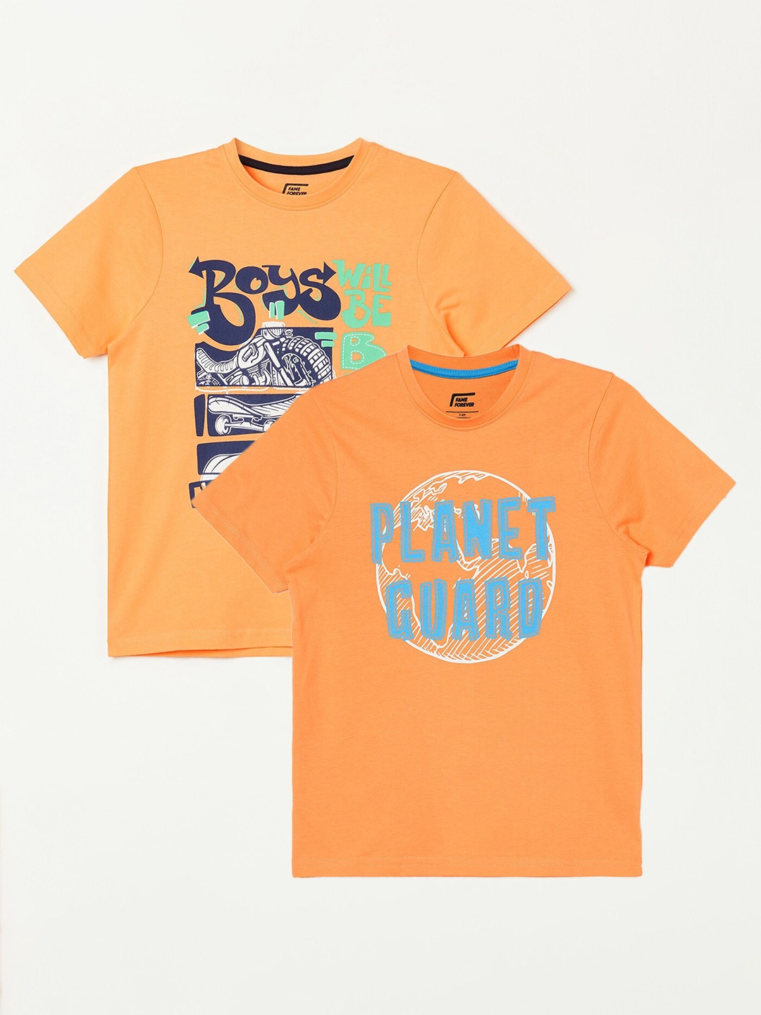 

Fame Forever by Lifestyle Boys Pack Of 2 Printed Cotton T-shirts, Orange