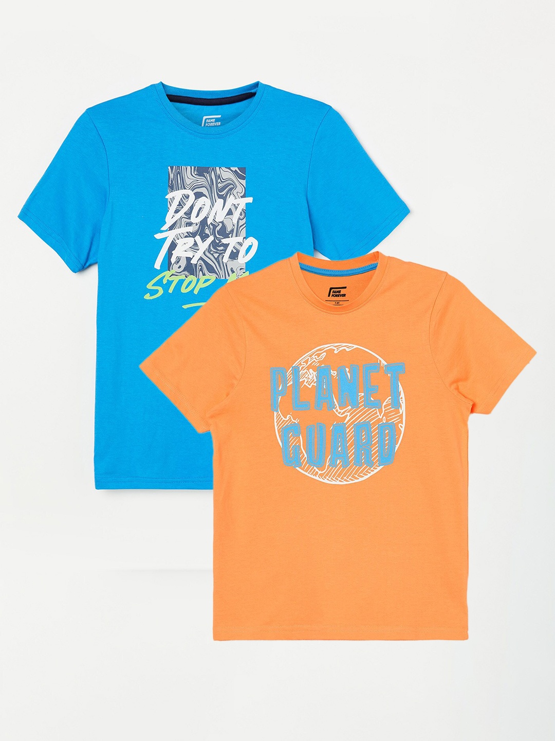 

Fame Forever by Lifestyle Boys Pack Of 2 Printed Cotton T-shirts, Orange