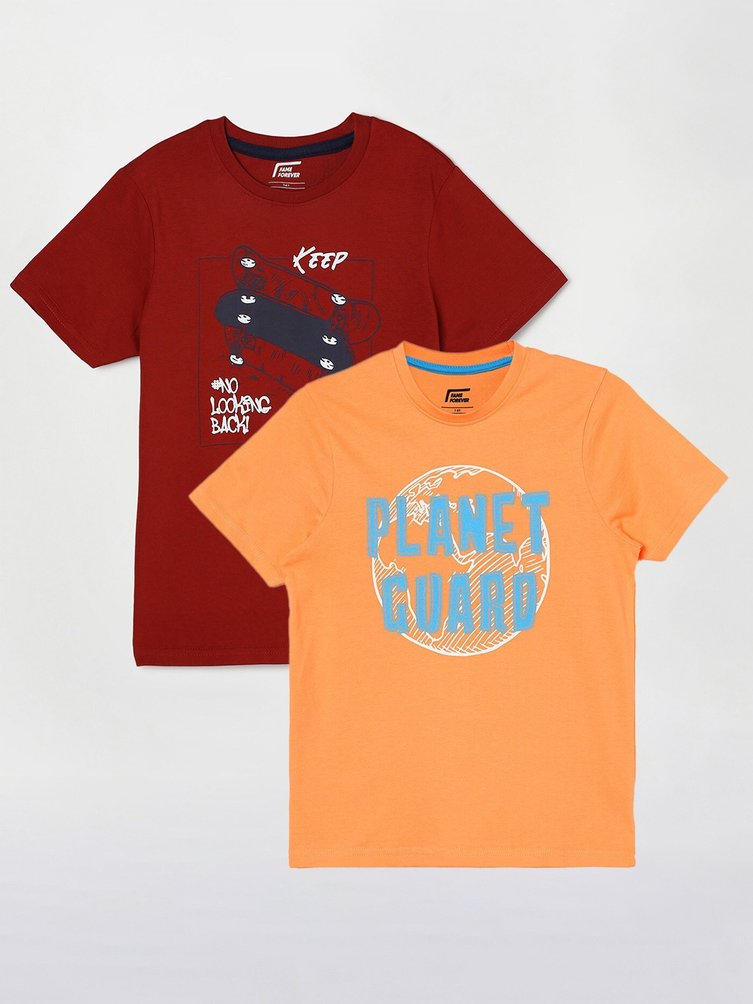 

Fame Forever by Lifestyle Boys Pack Of 2 Printed Cotton T-shirts, Orange