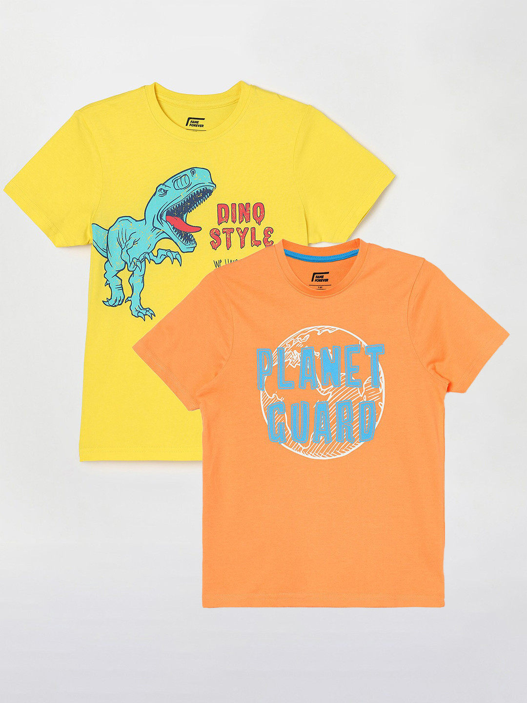 

Fame Forever by Lifestyle Boys Pack Of 2 Printed Cotton T-shirts, Yellow