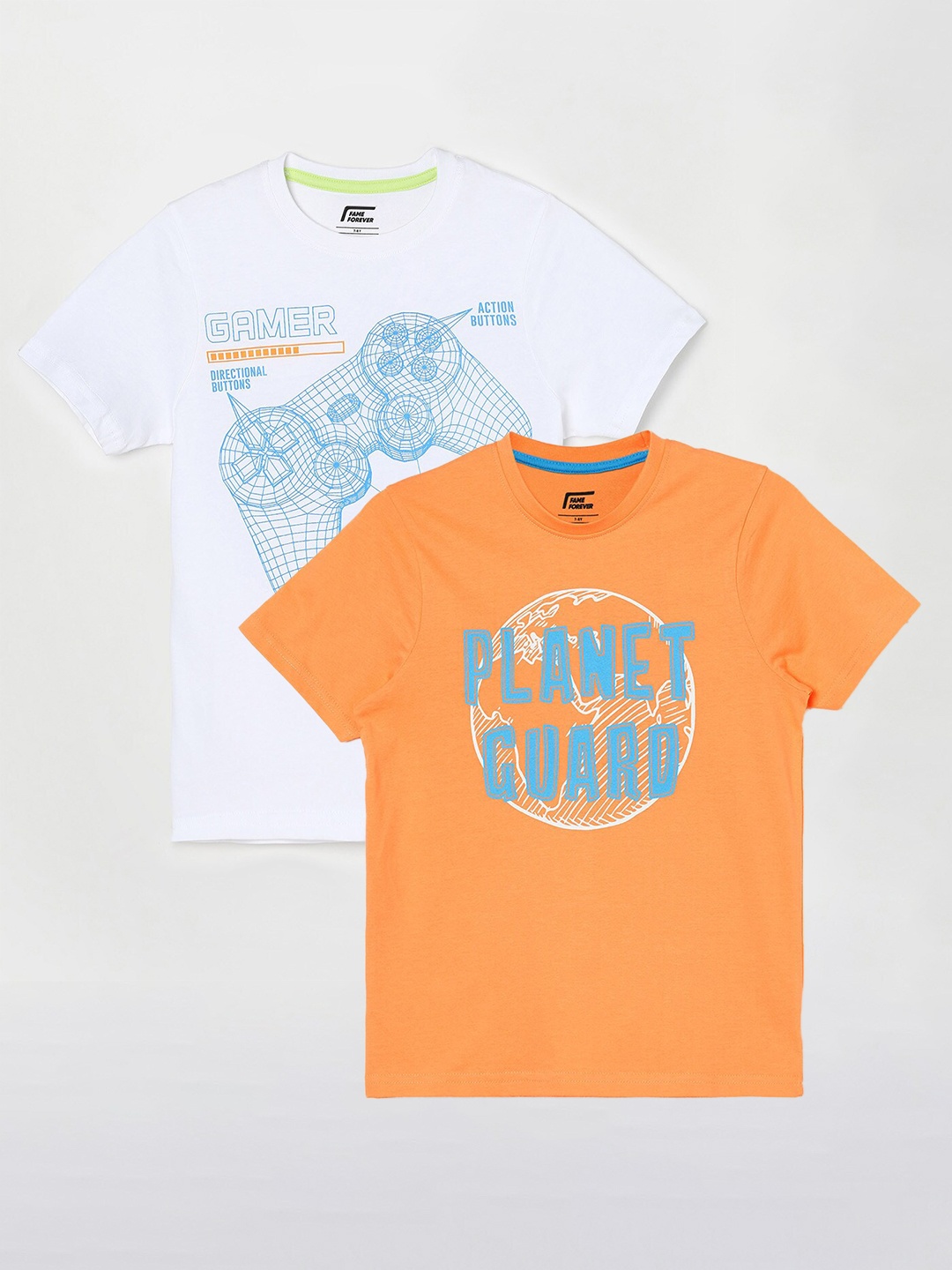 

Fame Forever by Lifestyle Boys Pack Of 2 Printed Cotton T-shirts, Orange