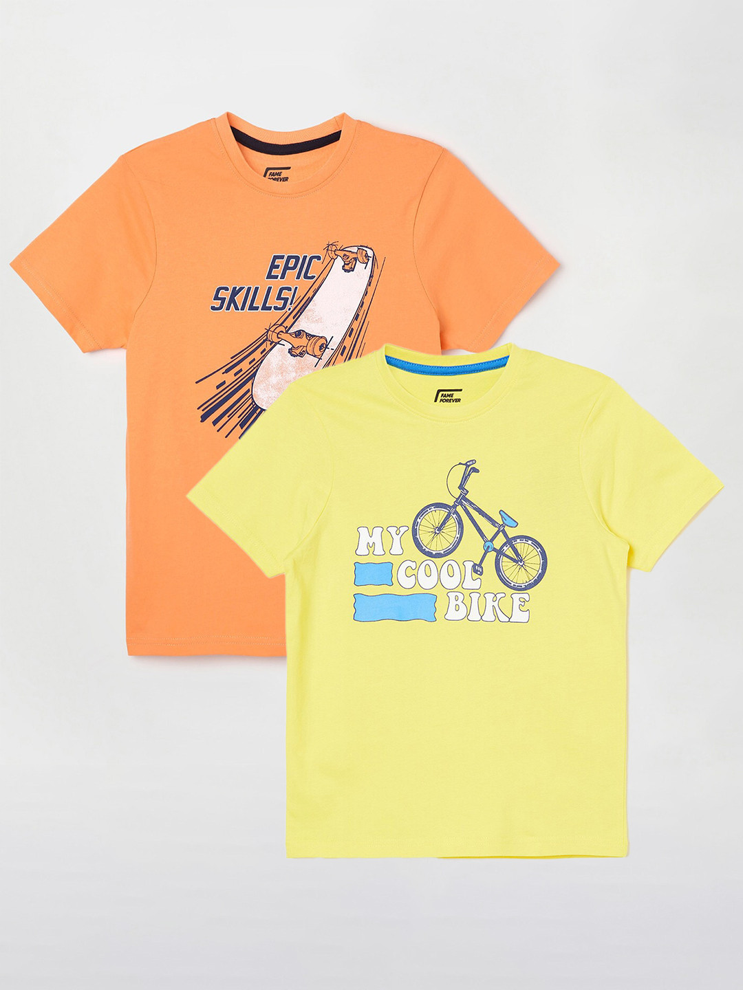 

Fame Forever by Lifestyle Boys Pack Of 2 Printed Cotton T-shirts, Yellow