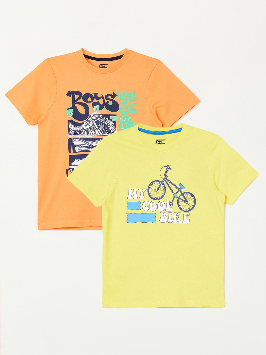 

Fame Forever by Lifestyle Boys Pack Of 2 Printed Cotton T-shirts, Yellow