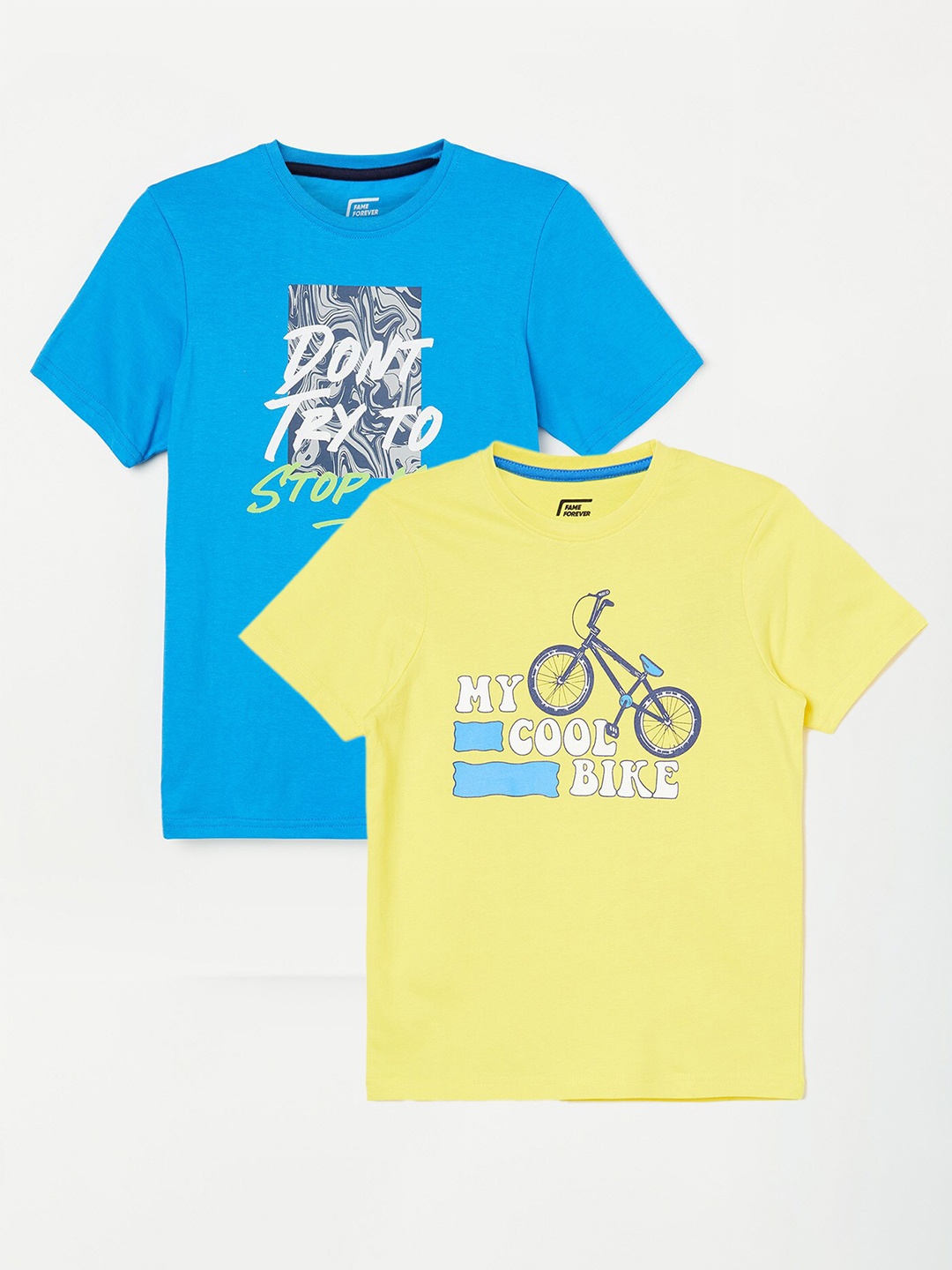 

Fame Forever by Lifestyle Boys Pack Of 2 Printed Cotton T-shirts, Yellow