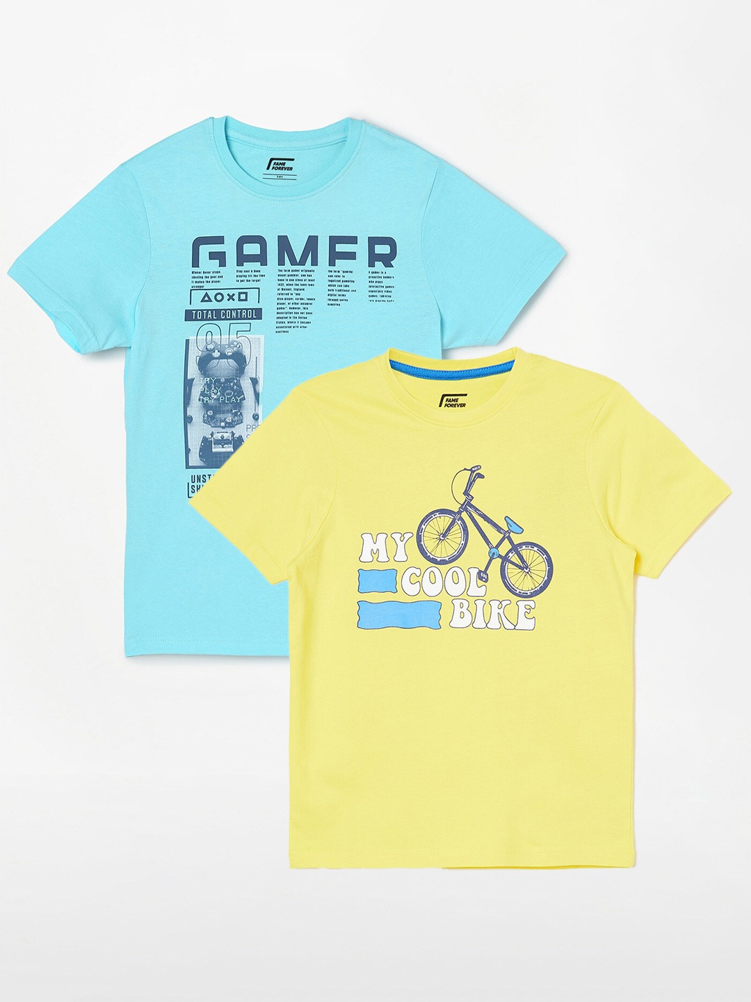 

Fame Forever by Lifestyle Boys Pack Of 2 Printed Cotton T-shirts, Yellow