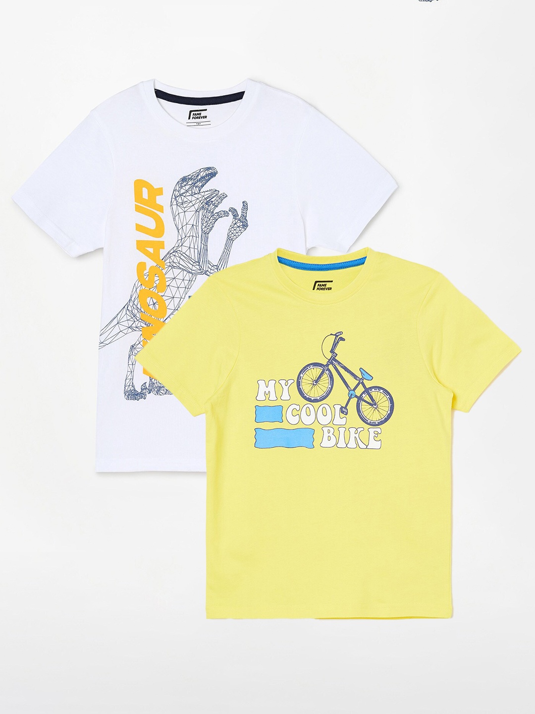 

Fame Forever by Lifestyle Boys Pack Of 2 Printed Cotton T-shirts, Yellow