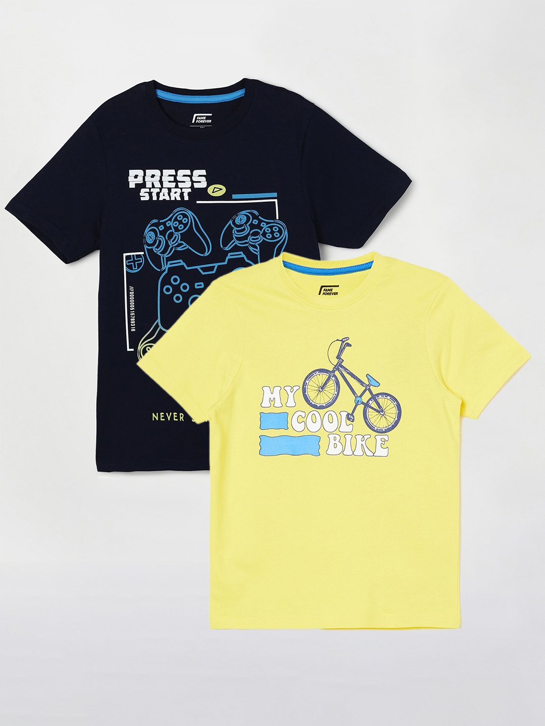 

Fame Forever by Lifestyle Boys Pack Of 2 Printed Cotton T-shirts, Yellow