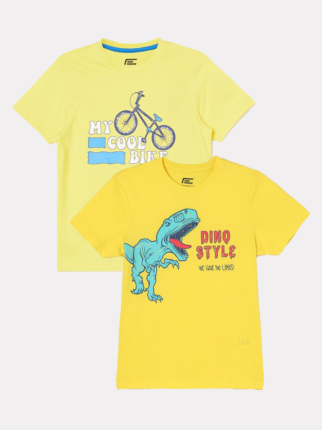 Fame Forever by Lifestyle Boys Pack Of 2 Printed Cotton T-shirts, Yellow