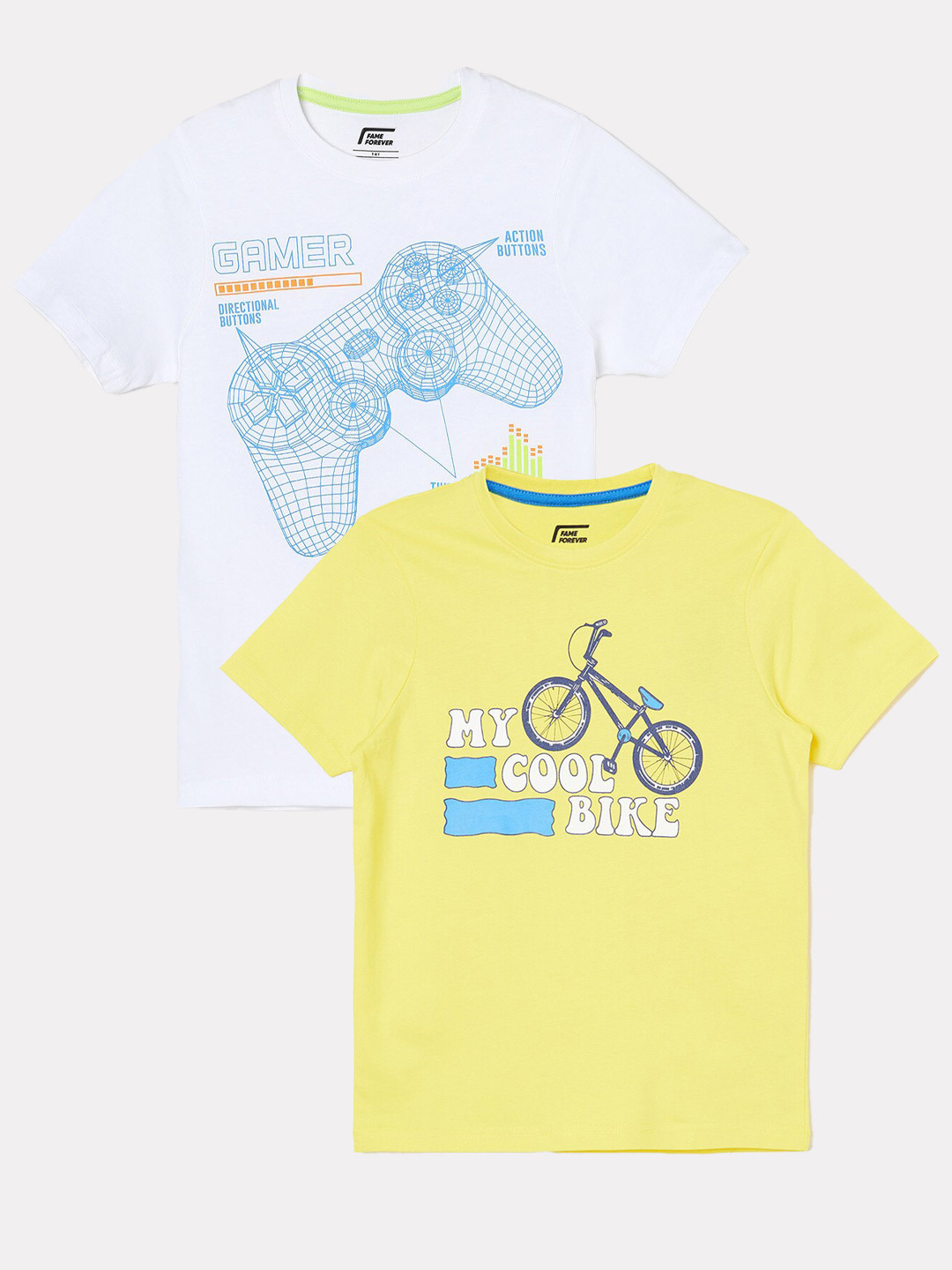 

Fame Forever by Lifestyle Boys Pack Of 2 Printed Cotton T-shirts, Yellow