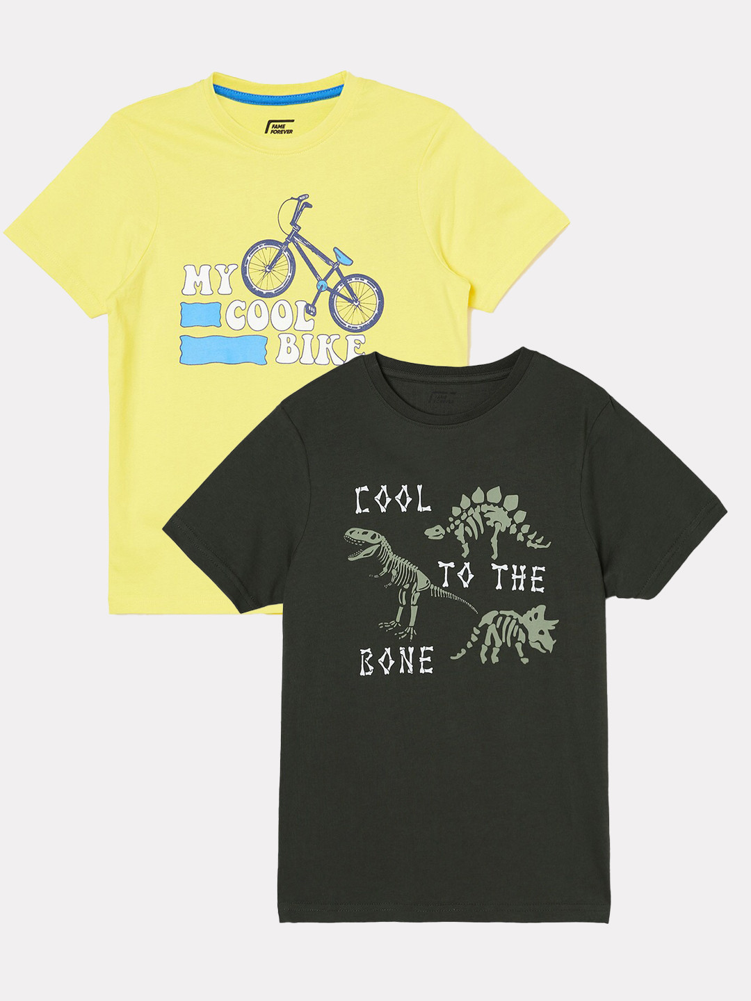 

Fame Forever by Lifestyle Boys Pack Of 2 Printed Cotton T-shirts, Olive