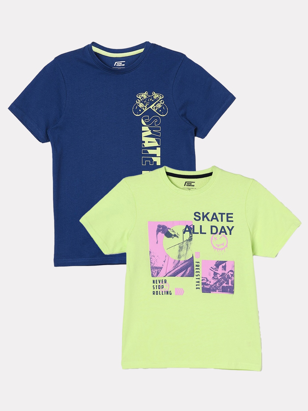 Fame Forever by Lifestyle Boys Pack Of 2 Printed Cotton T-shirts, Blue