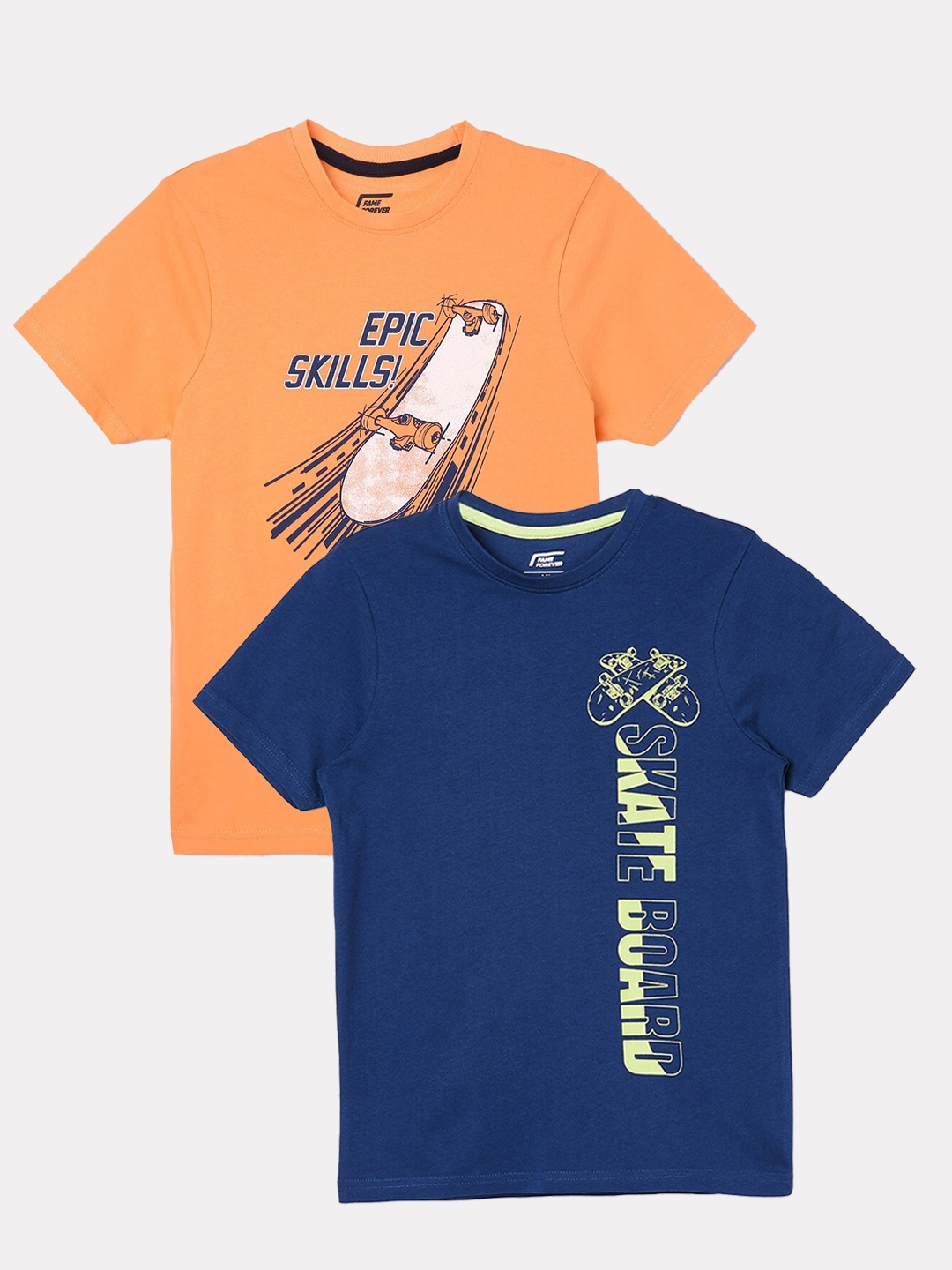 Fame Forever by Lifestyle Boys Pack Of 2 Printed Cotton T-shirts, Blue