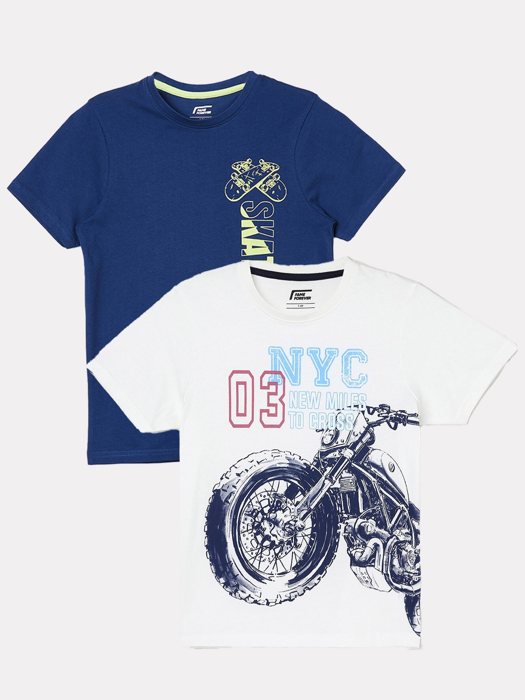 

Fame Forever by Lifestyle Boys Pack Of 2 Printed Cotton T-shirts, Off white