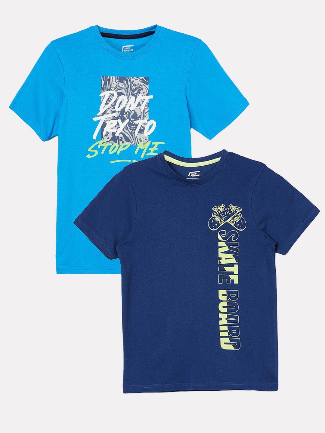 

Fame Forever by Lifestyle Boys Pack Of 2 Printed Cotton T-shirts, Blue