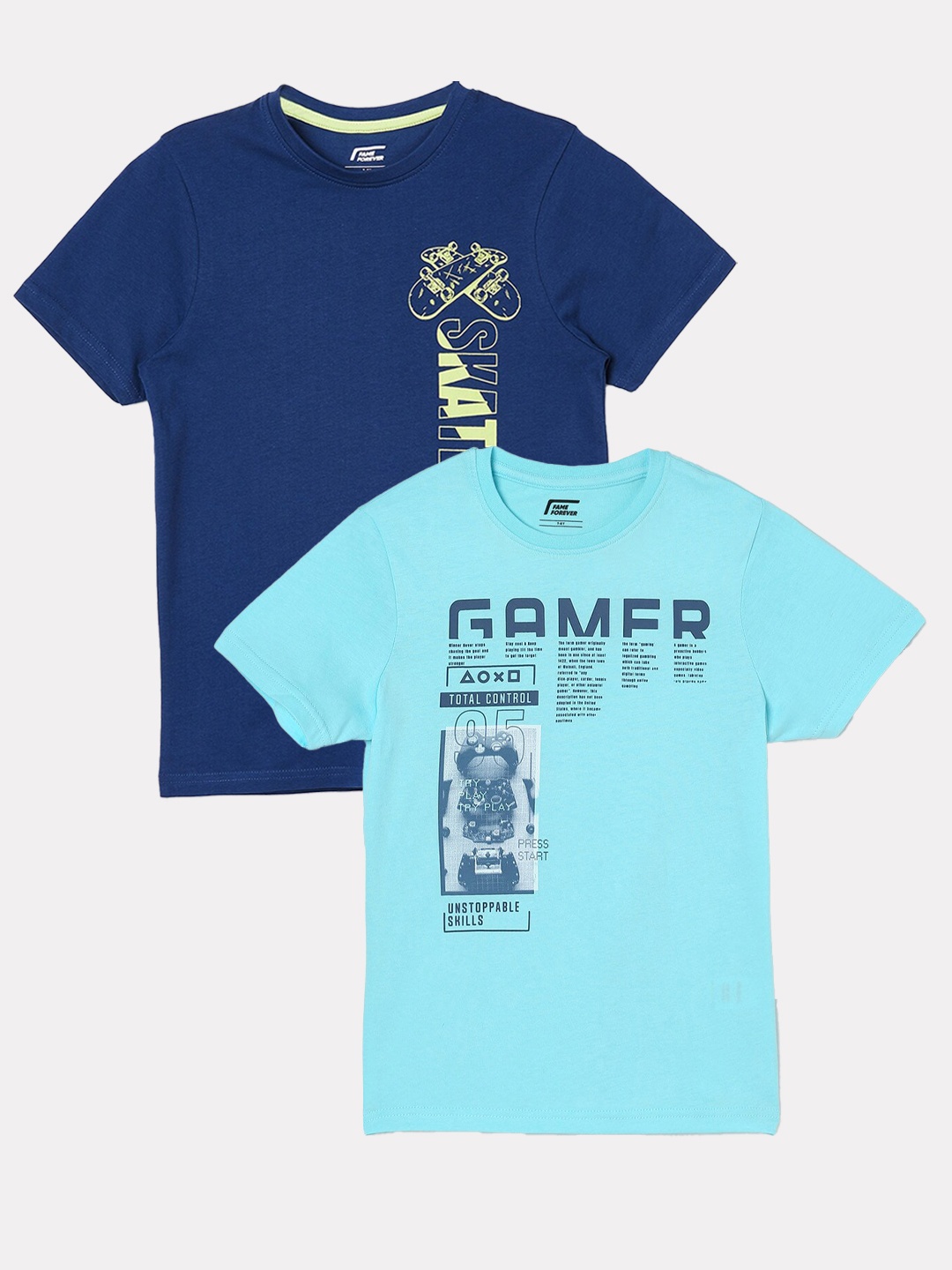 

Fame Forever by Lifestyle Boys Pack Of 2 Printed Cotton T-shirts, Blue