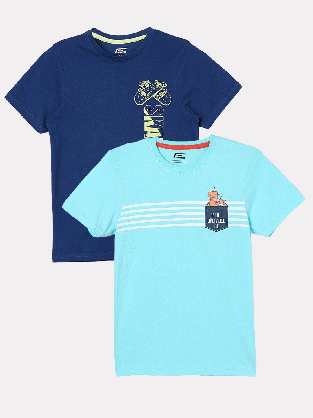 

Fame Forever by Lifestyle Boys Pack Of 2 Printed Cotton T-shirts, Blue