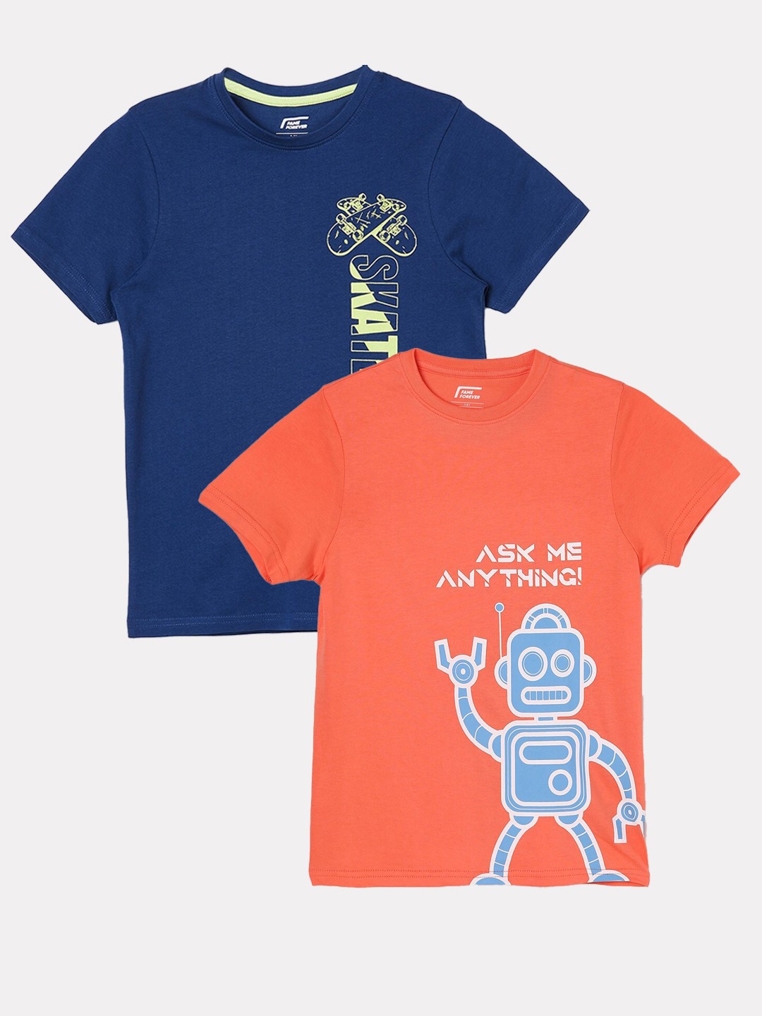 

Fame Forever by Lifestyle Boys Pack Of 2 Printed Cotton T-shirts, Orange