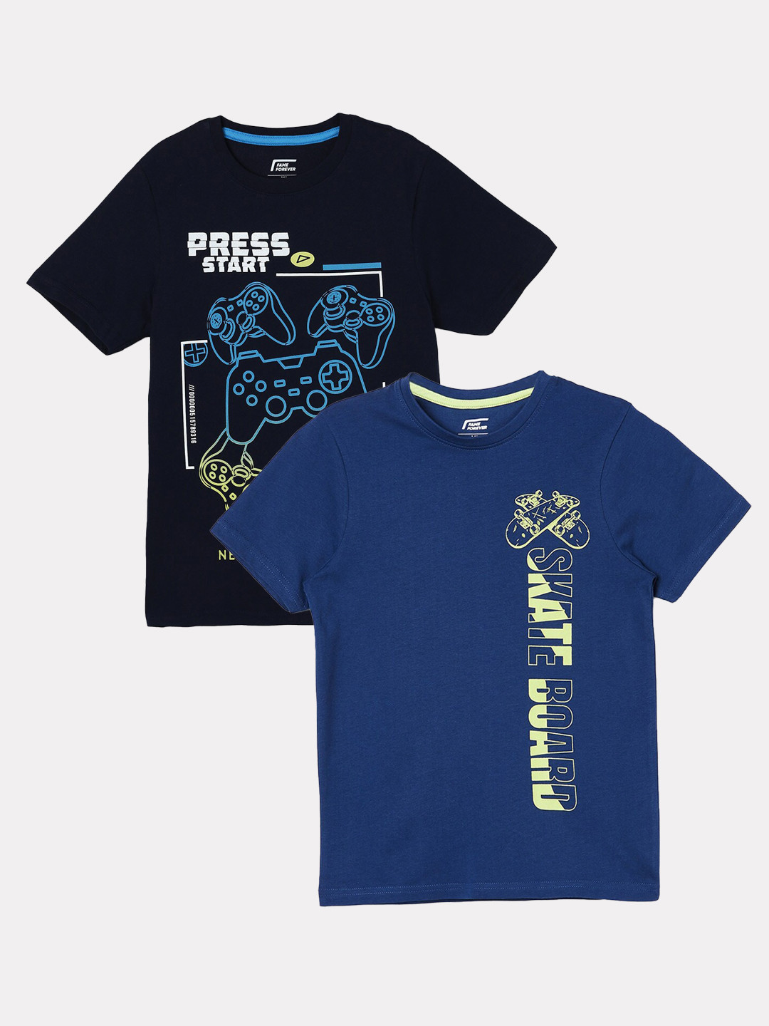 

Fame Forever by Lifestyle Boys Pack Of 2 Printed Cotton T-shirts, Blue