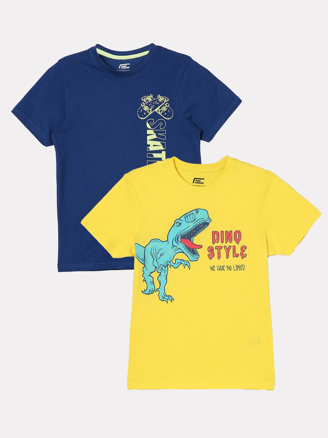 

Fame Forever by Lifestyle Boys Pack Of 2 Printed Cotton T-shirts, Yellow