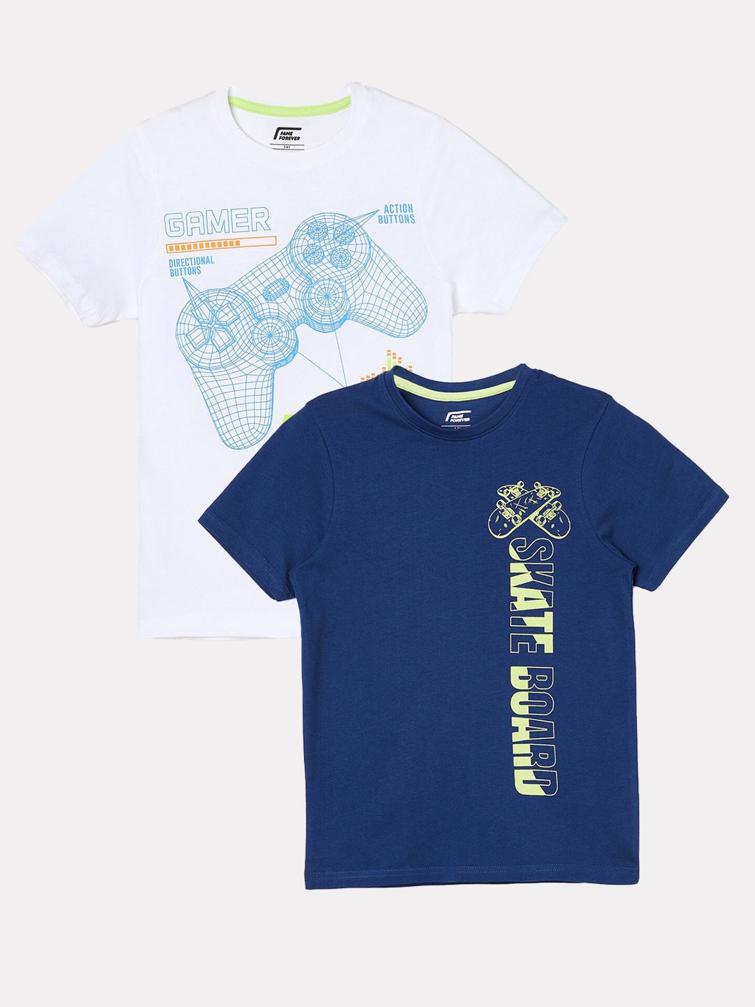 

Fame Forever by Lifestyle Boys Pack Of 2 Printed Cotton T-shirts, Blue