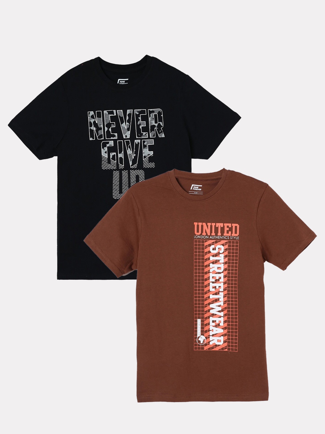 

Fame Forever by Lifestyle Boys Pack Of 2 Printed Pure Cotton T-shirts, Brown