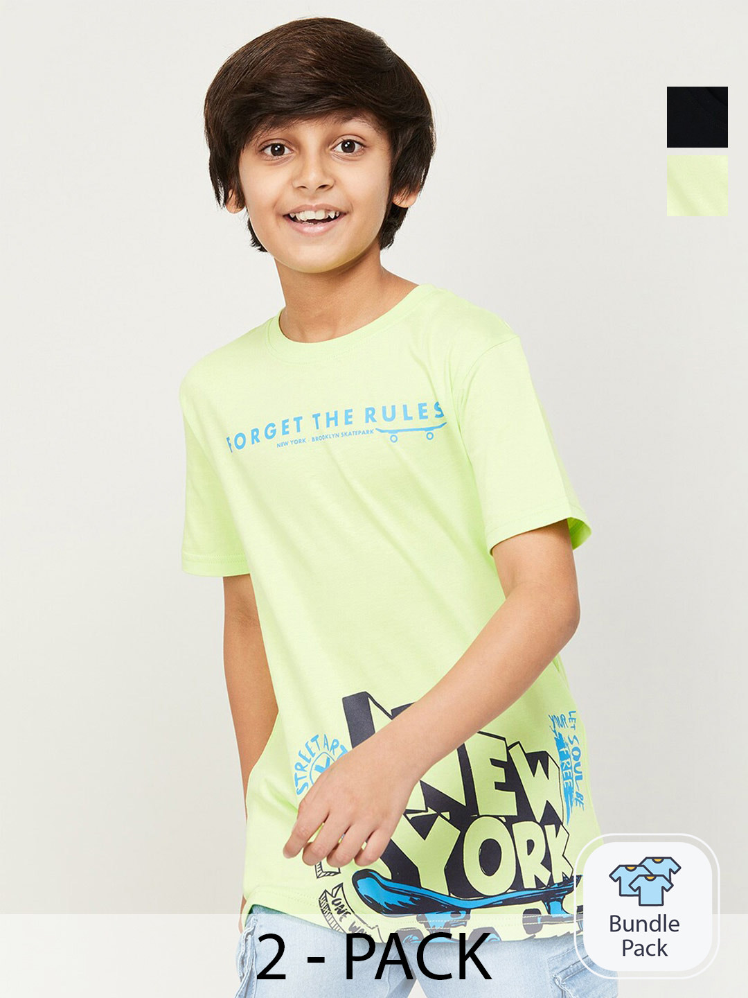 

Fame Forever by Lifestyle Boys Pack Of 2 Printed Pure Cotton T-shirts, Black