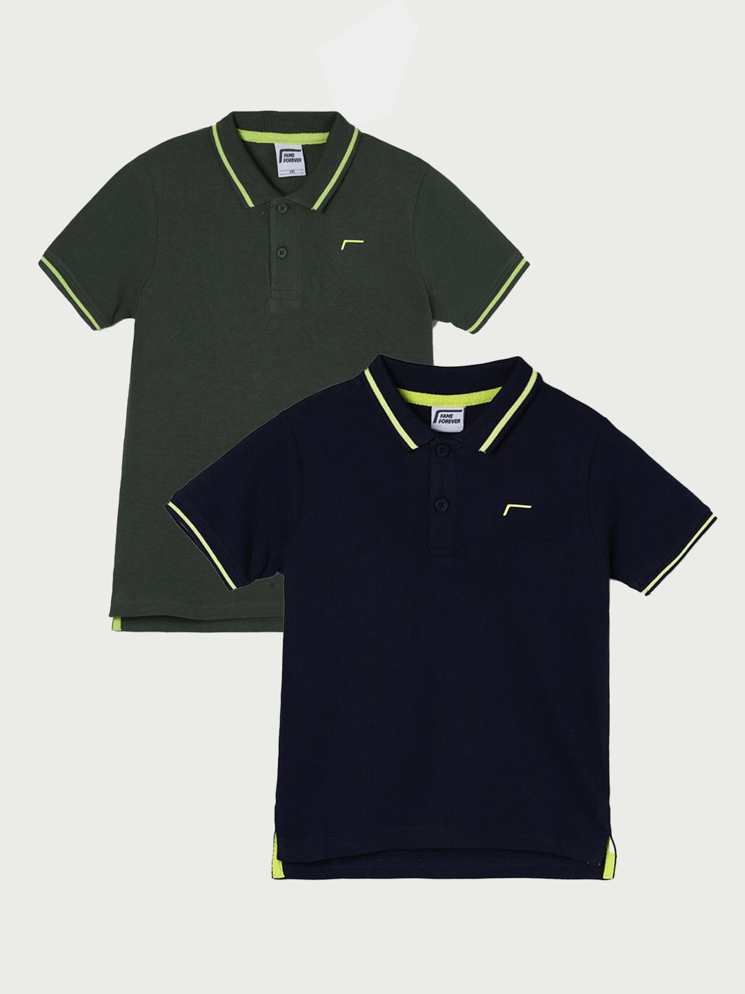 

Fame Forever by Lifestyle Boys Pack Of 2 Polo Collar Short Sleeves Cotton T-shirts, Navy blue