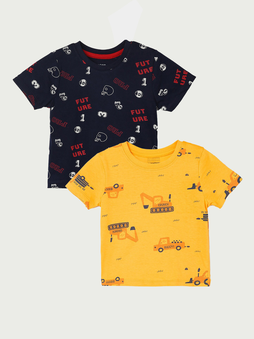 

Juniors by Lifestyle Boys Pack Of 2 Printed Cotton T-shirts, Mustard